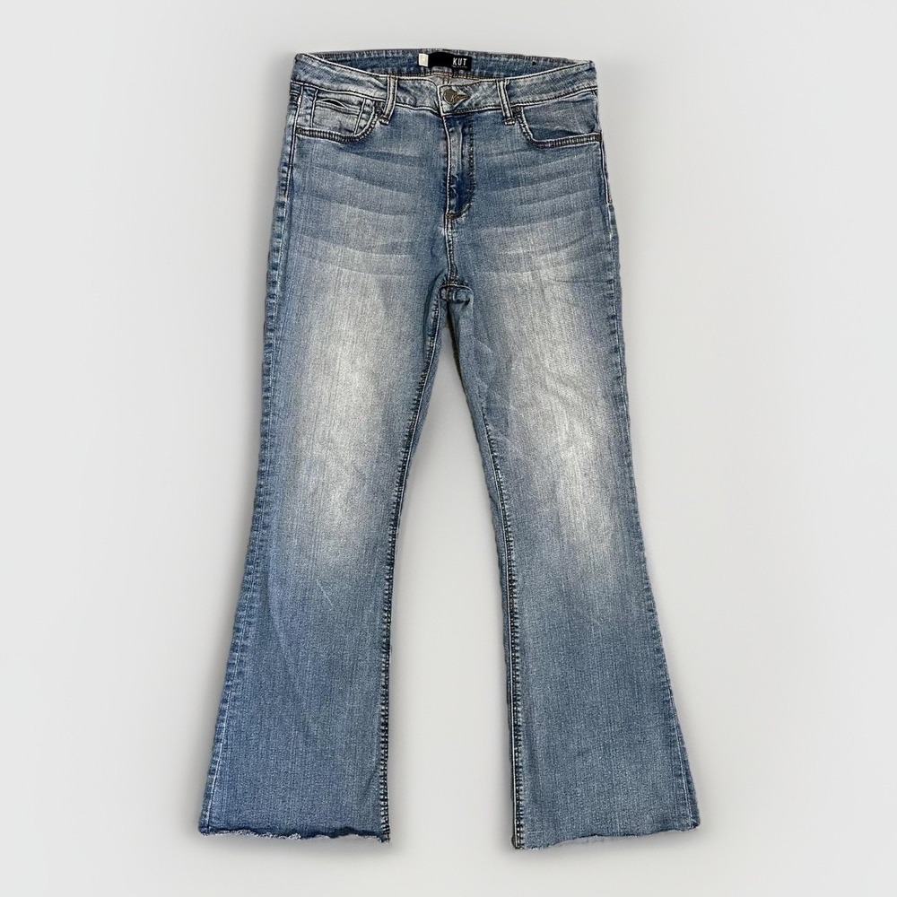 KUT from the Kloth Stella High Rise Flare Jeans Raw Hem Stretch Womens 10 Blue